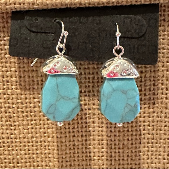 CHICO'S Additions NWT Earrings silver tone with Faux Turquoise Genuine Stone - Picture 5 of 7